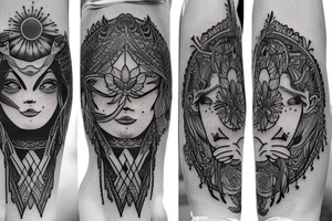 Rising sun boho style tattoo idea