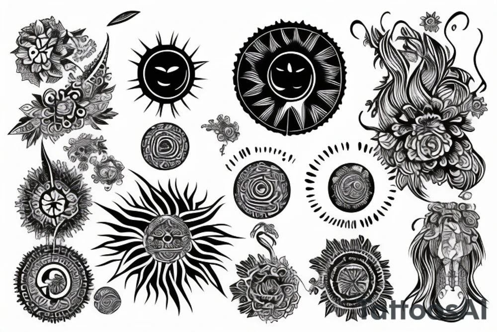 Rising sun boho style tattoo idea