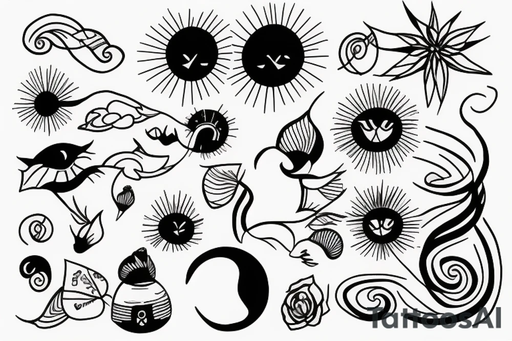 Rising sun single line drawing tattoo idea