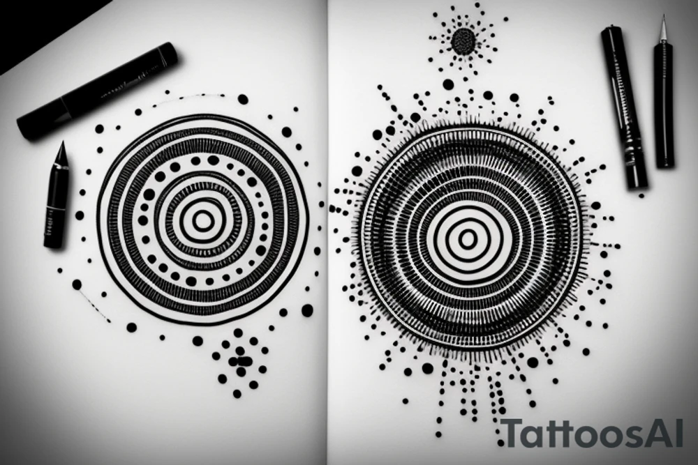 Rising sun single dots and lines tattoo idea