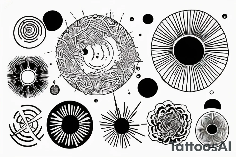 Rising sun single dots and lines tattoo idea