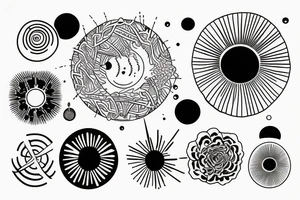 Rising sun single dots and lines tattoo idea