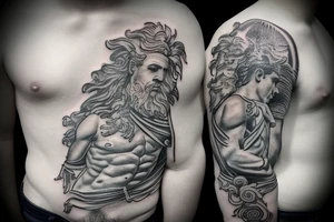 A oldshool greek god tattoo of neptune with a old atlas tattoo idea