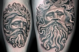 A oldshool greek god tattoo of neptune with a old atlas. placed on the leg tattoo idea