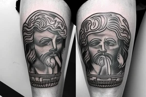 A oldshool greek god tattoo of neptune with a old atlas. placed on the leg tattoo idea