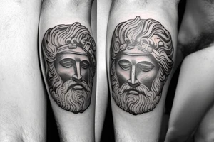 A oldshool greek god tattoo of neptune with a old atlas. placed on the leg tattoo idea