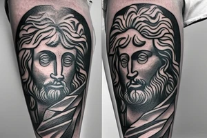 A oldshool greek god tattoo of neptune with a old atlas. placed on the leg tattoo idea