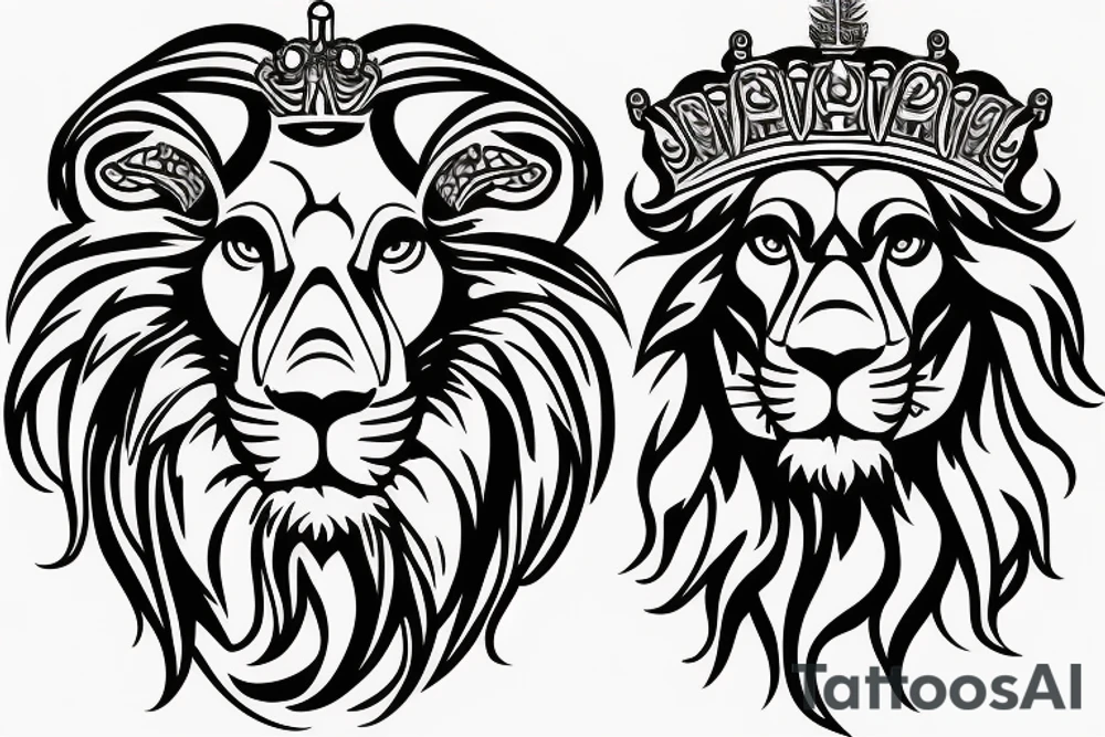 lion head that with great power with a crown and sun shining behind it tattoo idea