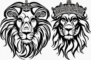 lion head that with great power with a crown and sun shining behind it tattoo idea