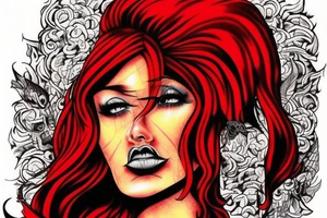 red had women with hairs of fire having a pistol with a erothic look tattoo idea