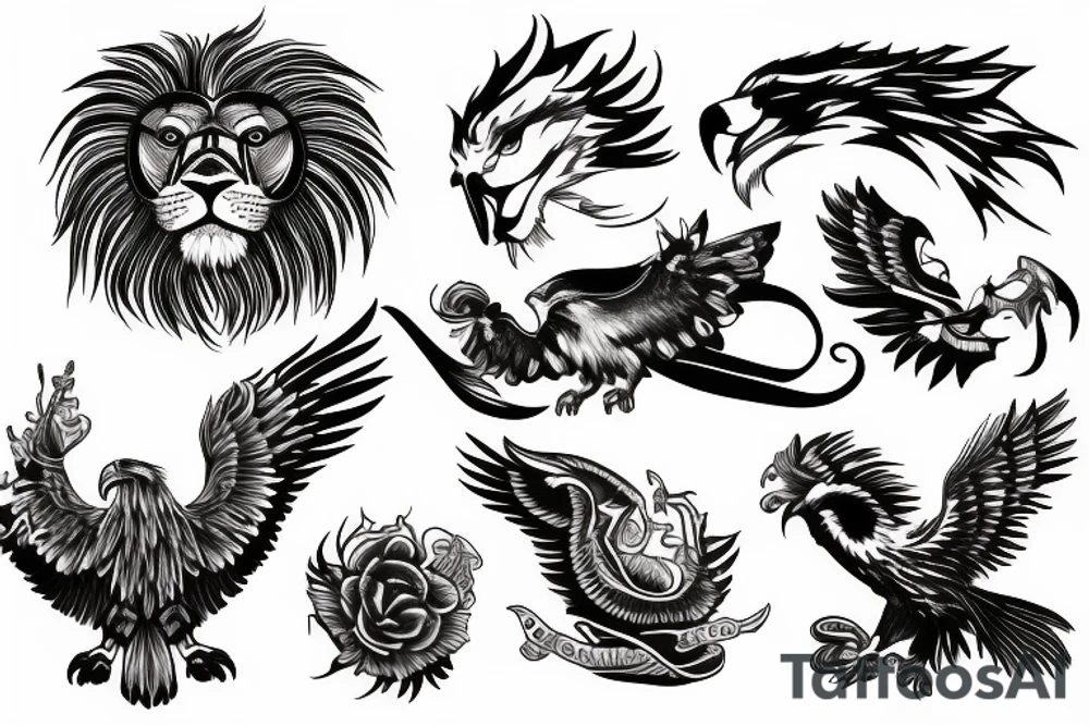 Lion and eagle tattoo tattoo idea