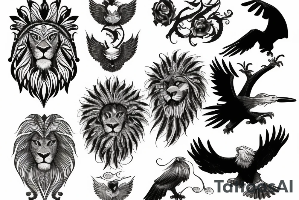 Lion and eagle tattoo tattoo idea
