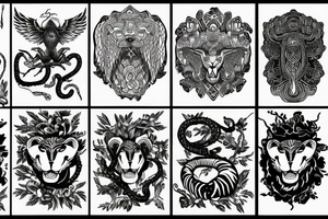 Lion and snake and eagle tattoo idea