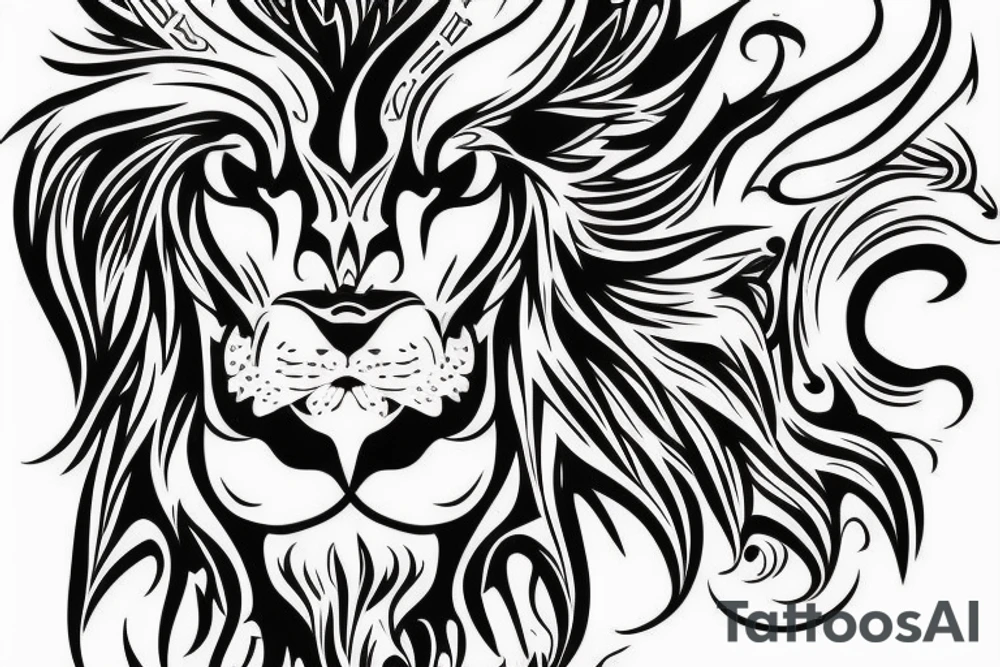 Lion head with eagle head over top. Face forward tattoo idea