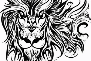 Lion head with eagle head over top. Face forward tattoo idea