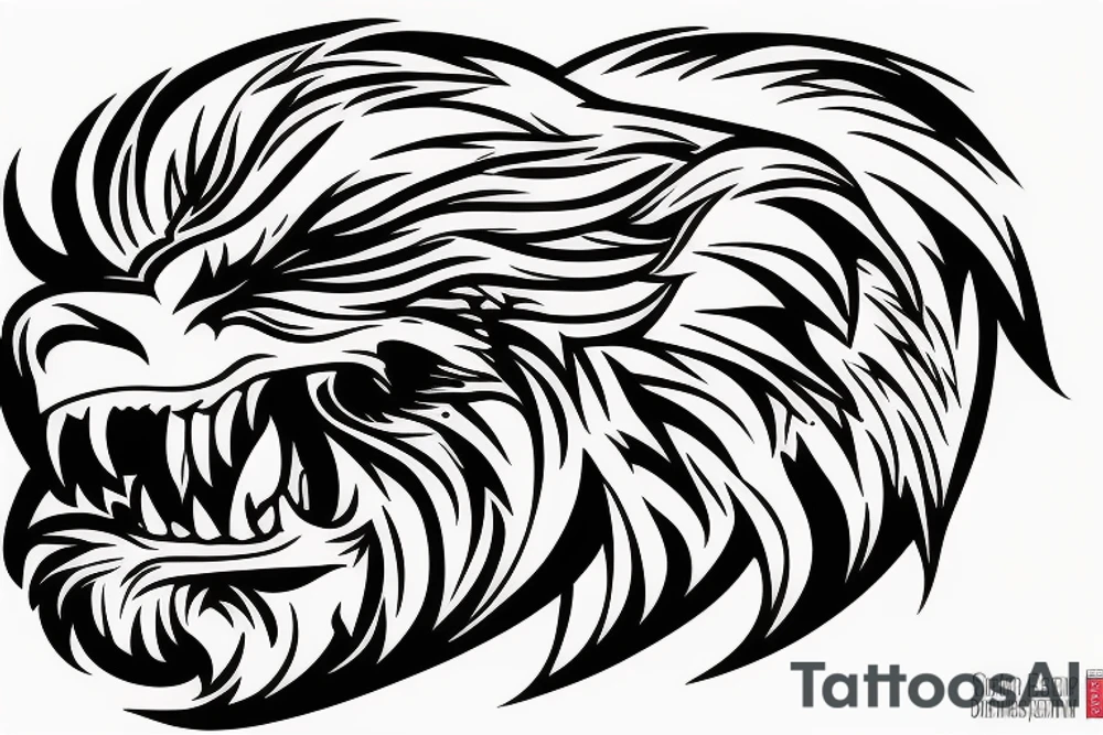 Lion head with eagle head over top. Face forward tattoo idea