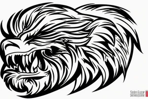 Lion head with eagle head over top. Face forward tattoo idea