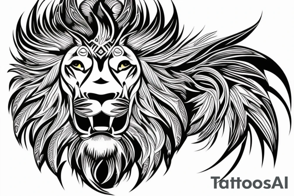 Lion head with eagle head over top. Face forward tattoo idea