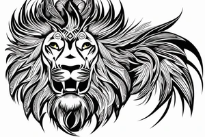 Lion head with eagle head over top. Face forward tattoo idea