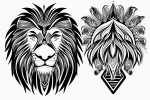 Lion head with eagle head over top. Face forward tattoo idea
