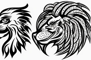 Lion head with eagle head over top. Face forward tattoo idea