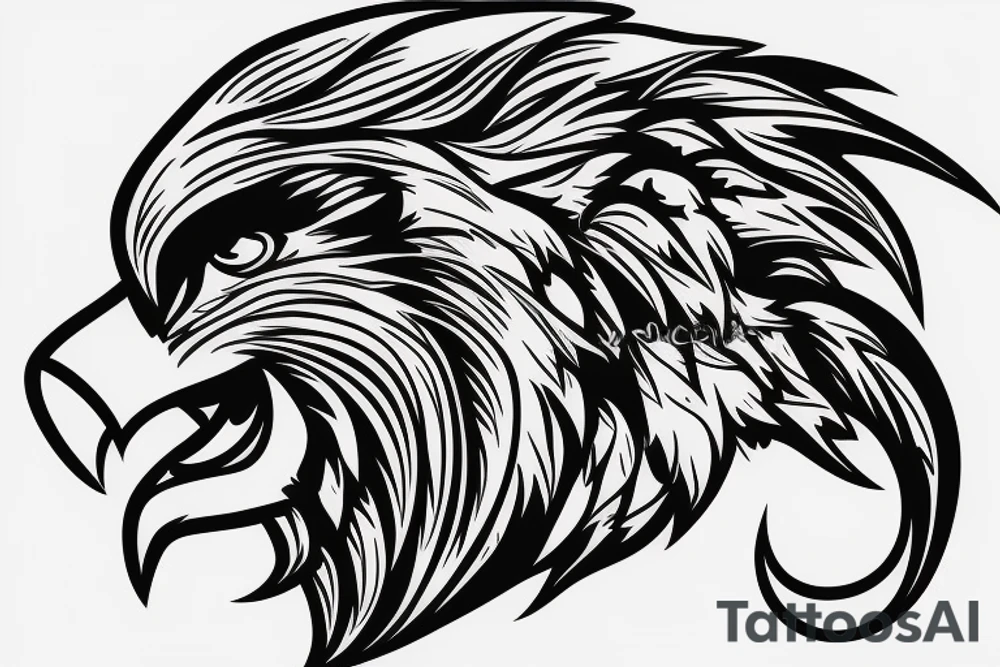 Lion head with eagle head over top. Face forward tattoo idea