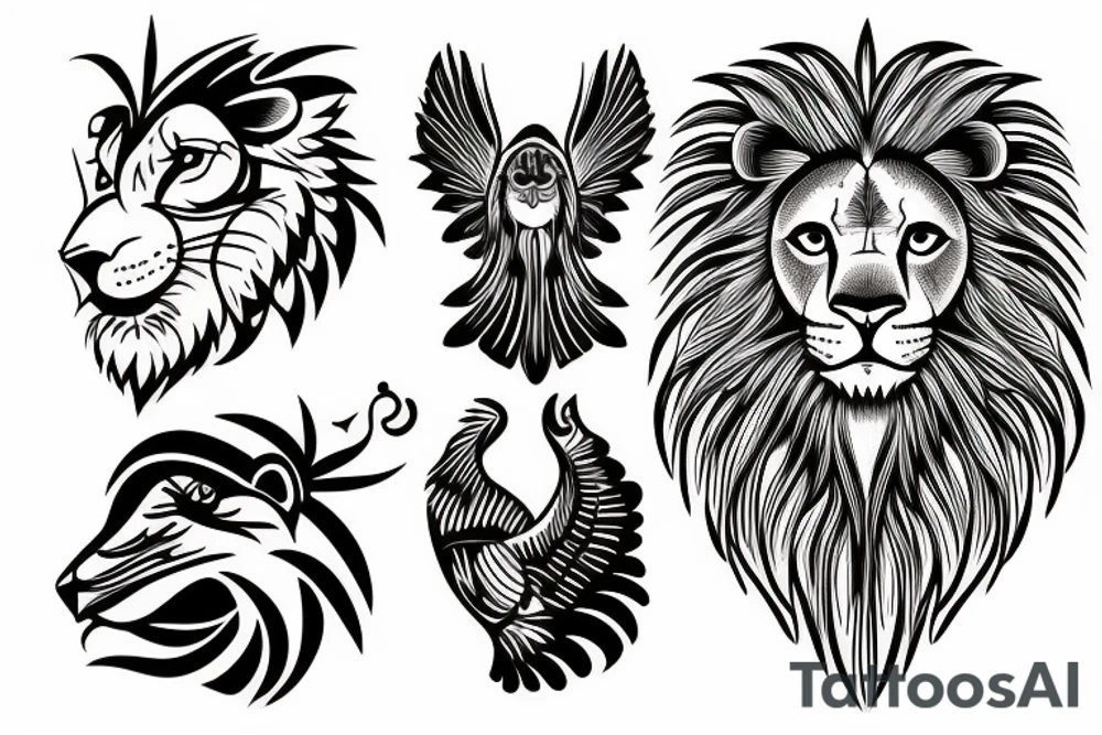 Lion and bird tattoo idea
