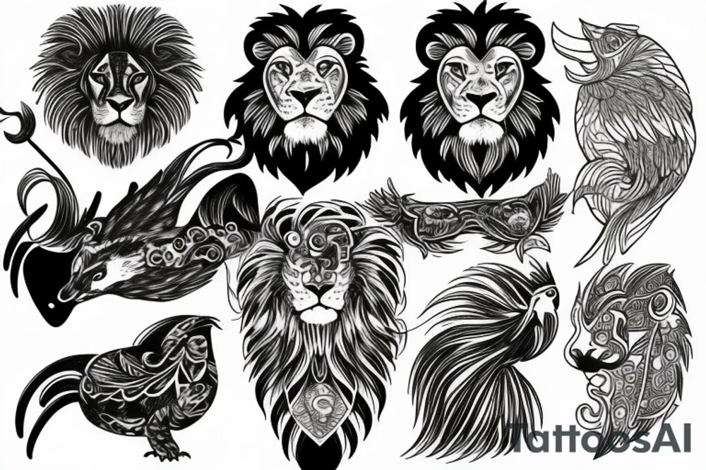 Lion and bird tattoo idea