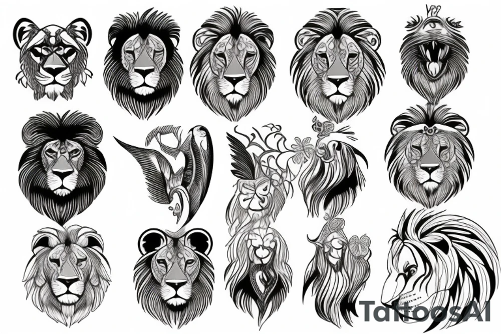 Lion and bird tattoo idea