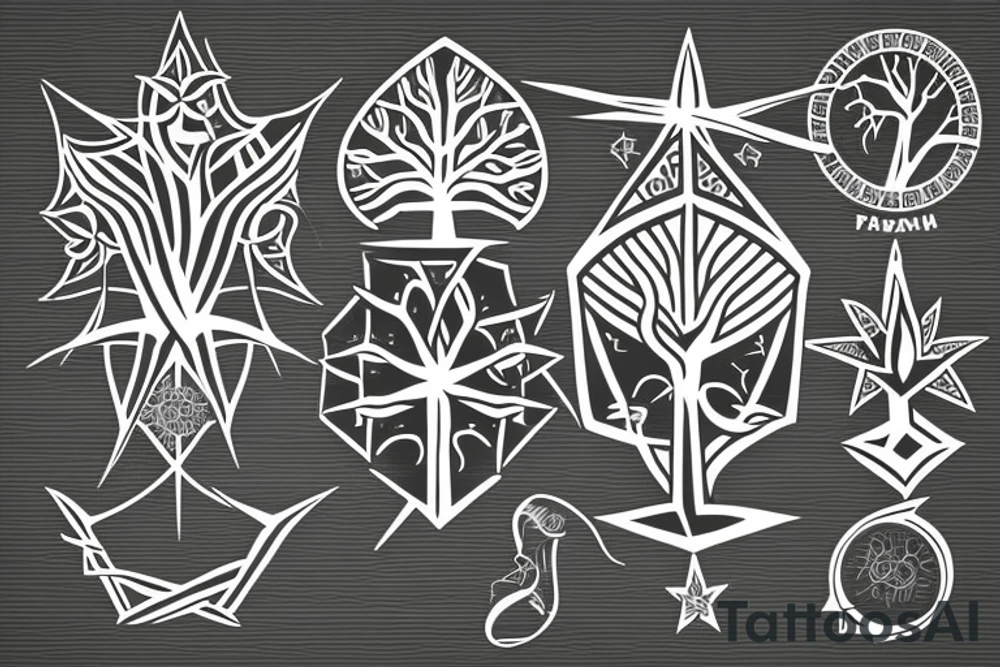 Angular pointy tree of life tattoo idea