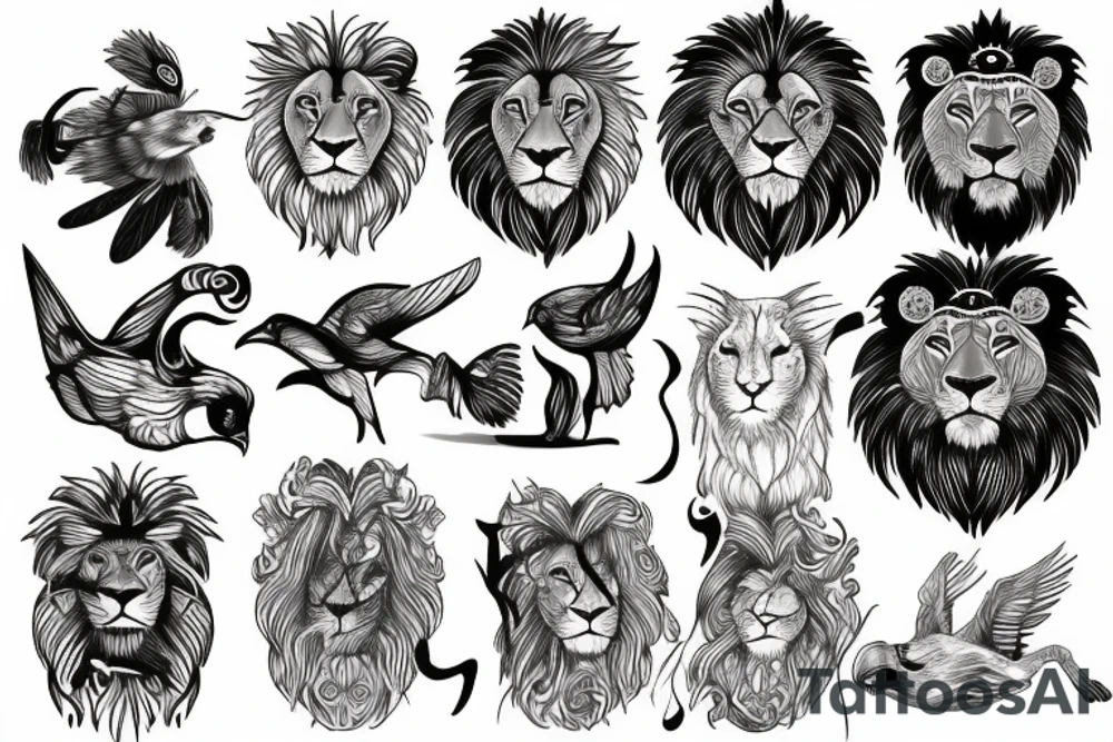 Lion and bird tattoo idea
