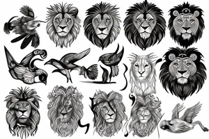 Lion and bird tattoo idea