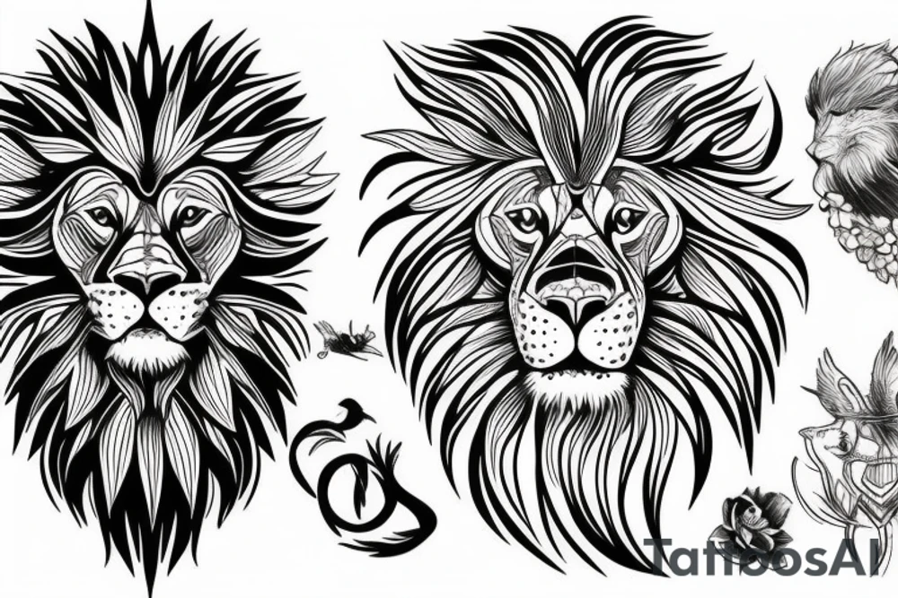 Lion and bird tattoo idea