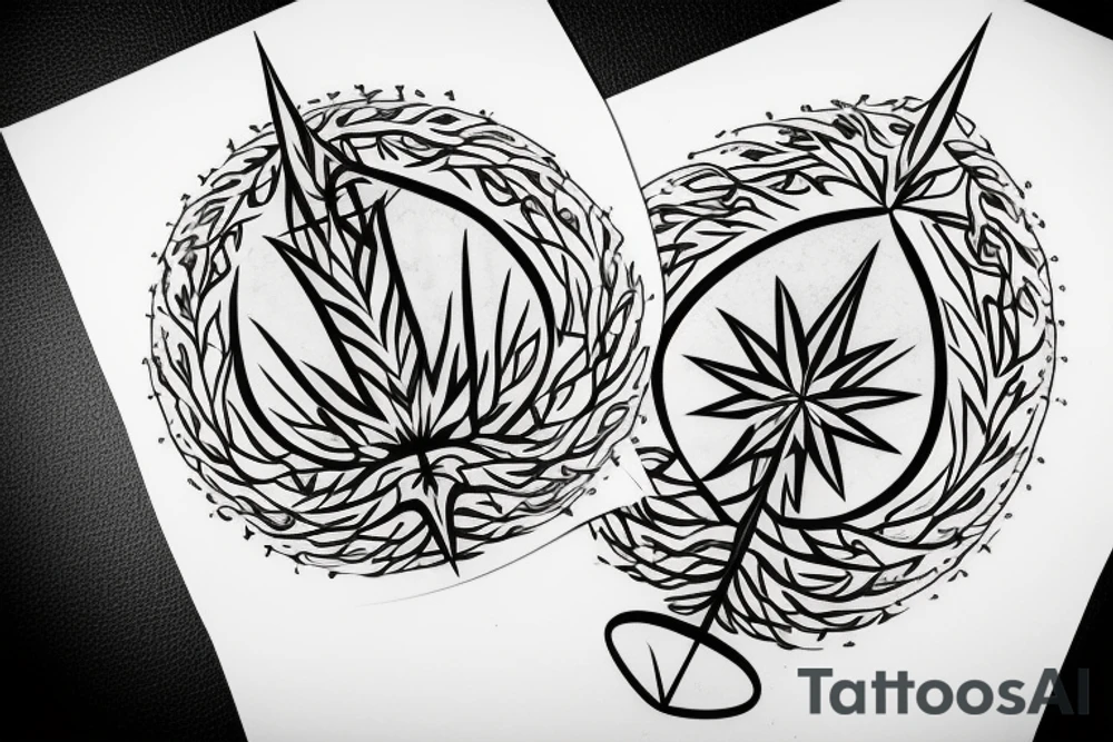 Pointy tree of life with leaves tattoo idea