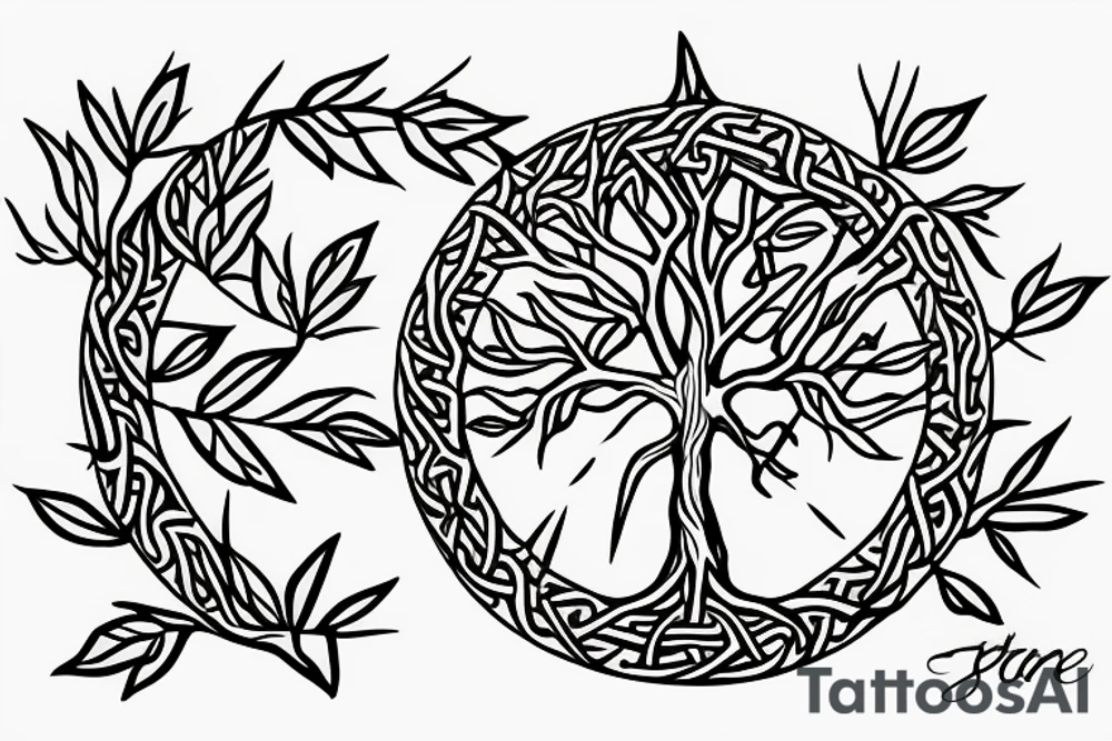 Pointy tree of life with leaves tattoo idea