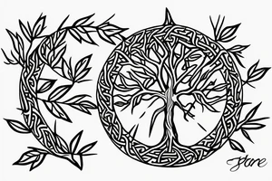 Pointy tree of life with leaves tattoo idea
