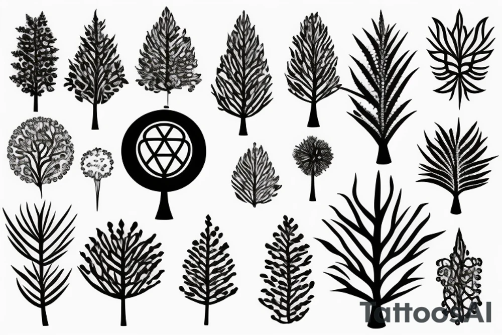 Pointy tree of life with leaves tattoo idea