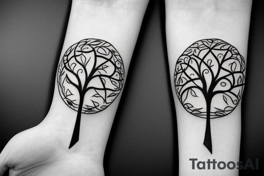 Pointy tree of life with leaves tattoo idea