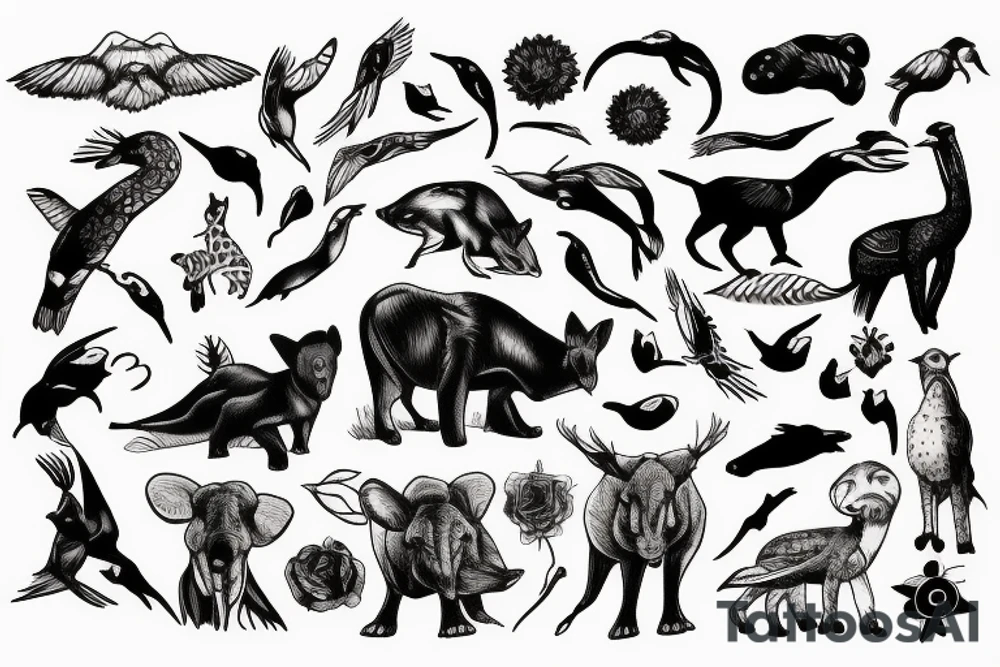 Wildlife all around the world tattoo idea