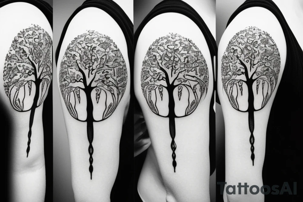 Fluid organic tree of life with leaves tattoo idea