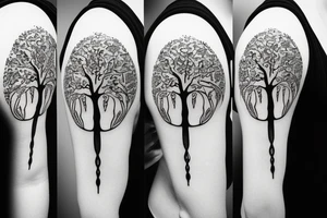 Fluid organic tree of life with leaves tattoo idea