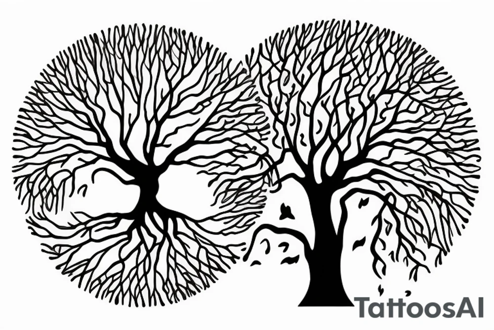 Fluid organic tree of life with leaves tattoo idea