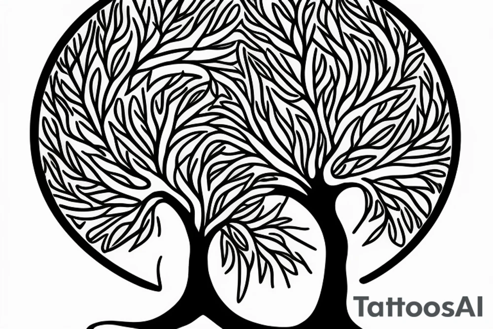 Fluid organic tree of life with leaves tattoo idea