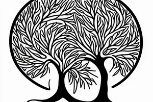 Fluid organic tree of life with leaves tattoo idea