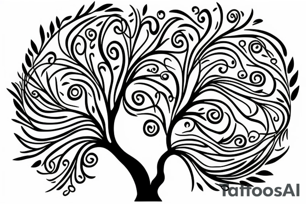 Fluid organic tree of life with leaves tattoo idea