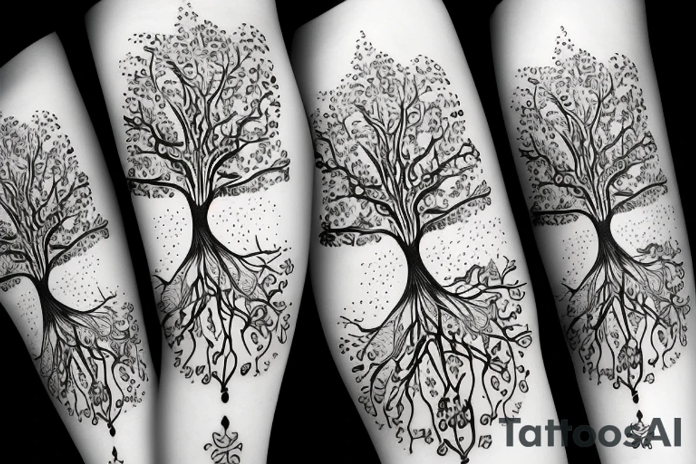 Fluid organic tree of life with leaves tattoo idea