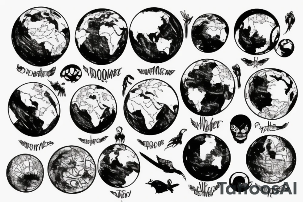 Wildlife in a globe tattoo idea