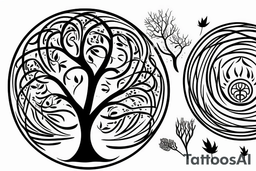 Fluid organic tree of life with leaves tattoo idea