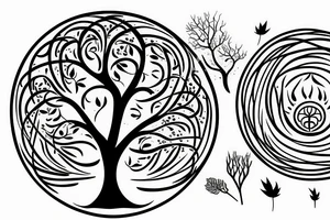 Fluid organic tree of life with leaves tattoo idea