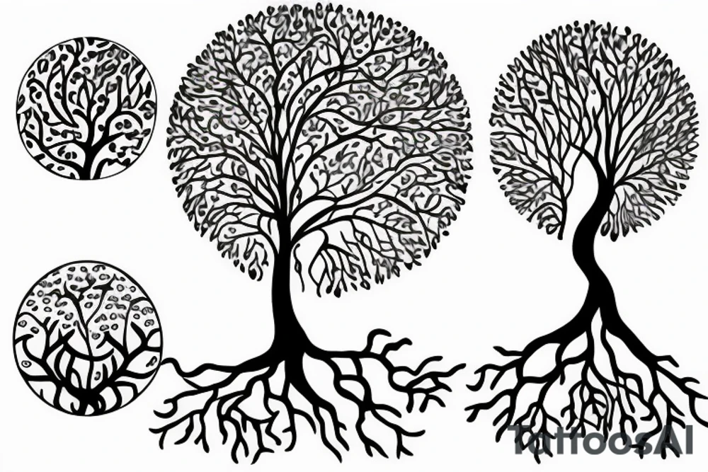 Fluid organic tree of life with leaves tattoo idea